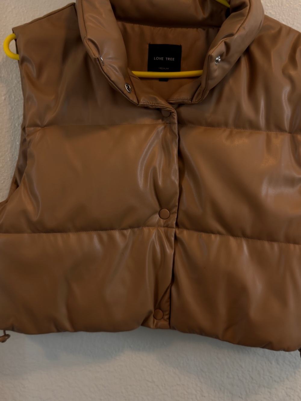 Love Tree Women's Tan Faux-Leather Puffer Vest